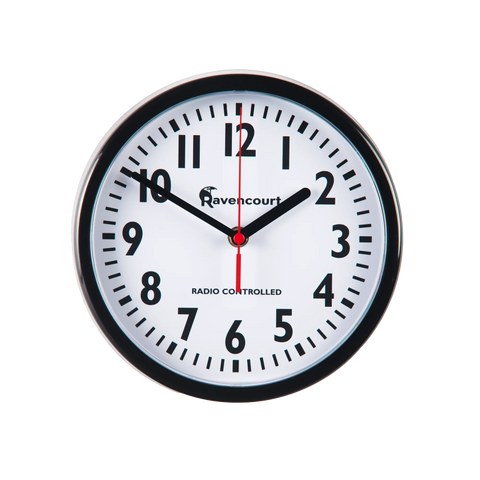 Small black wall clock with red second hand