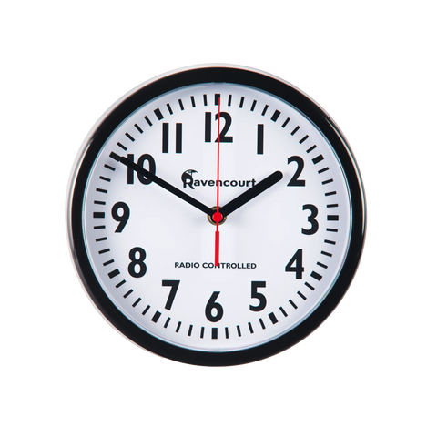 Small black wall clock with red second hand