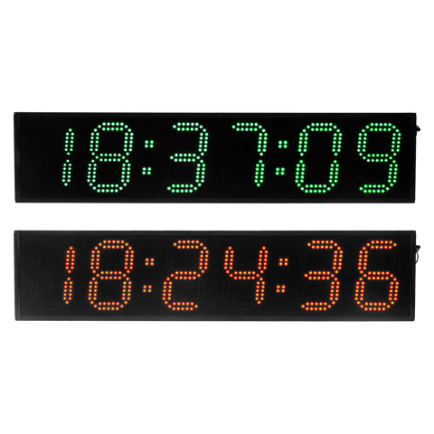 Two Large LED digital clocks in red and green